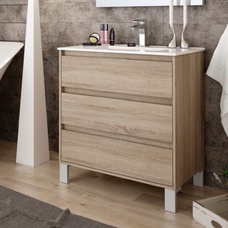 Mueble de baño Arenys de 60 cm (3 cajones + lavabo) acabado gris mate.